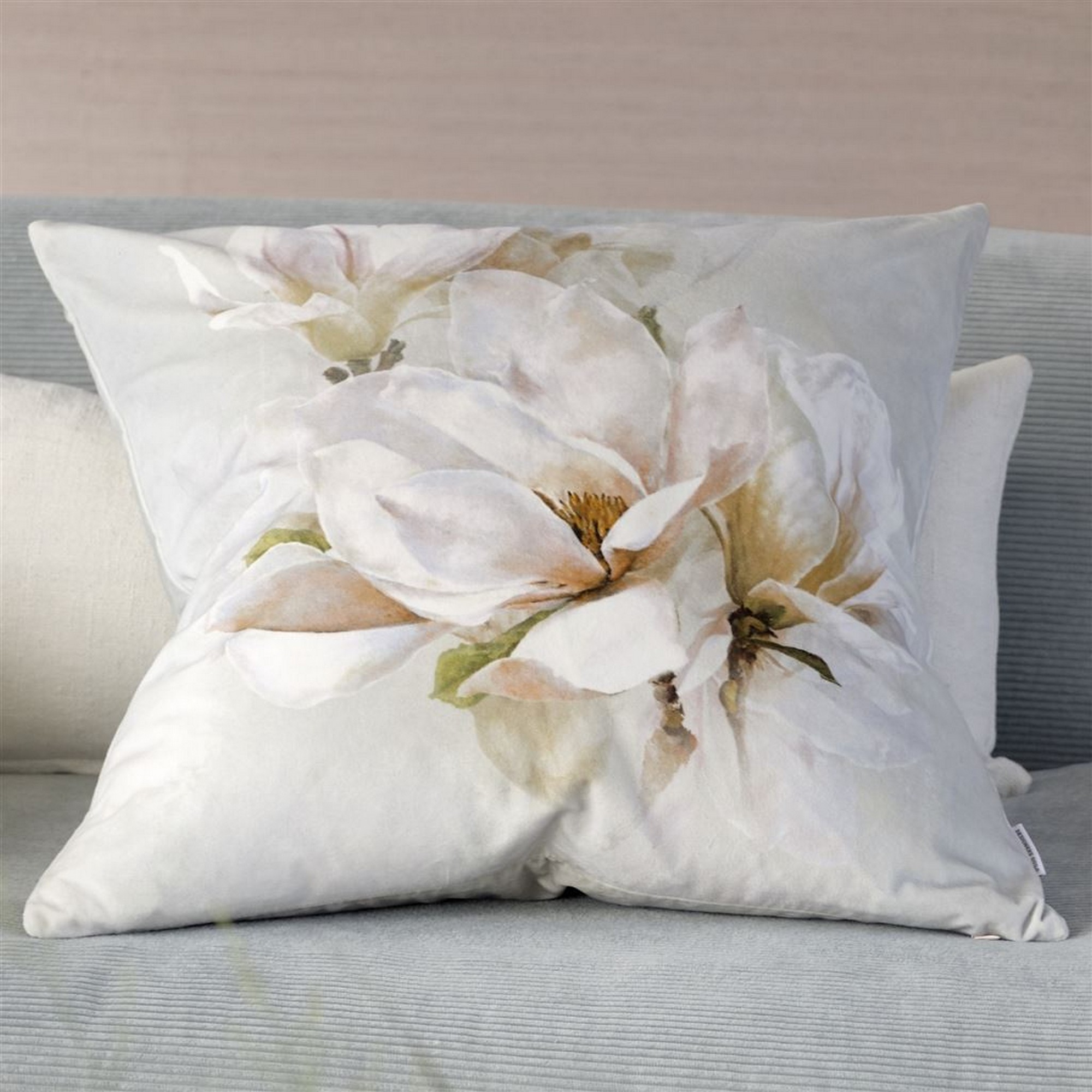 Designers Guild Yulan Floral Cushion In Birch Natural White